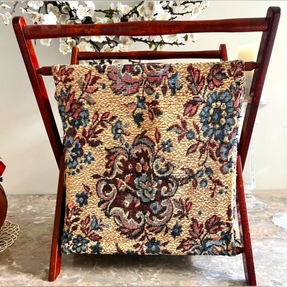 Vintage Tapestry Mid-Century Yarn Sewing Caddy